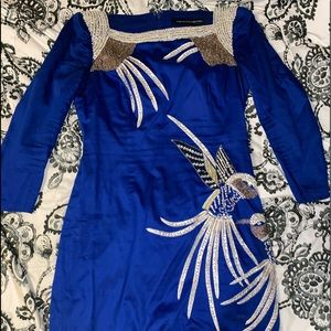 French Connection Beaded Mae Blue Bird Dress Sz 6